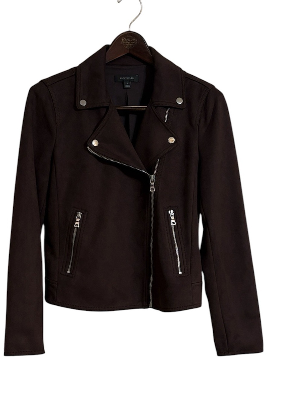 Ann Taylor Faux Suede Brown Moto Jacket